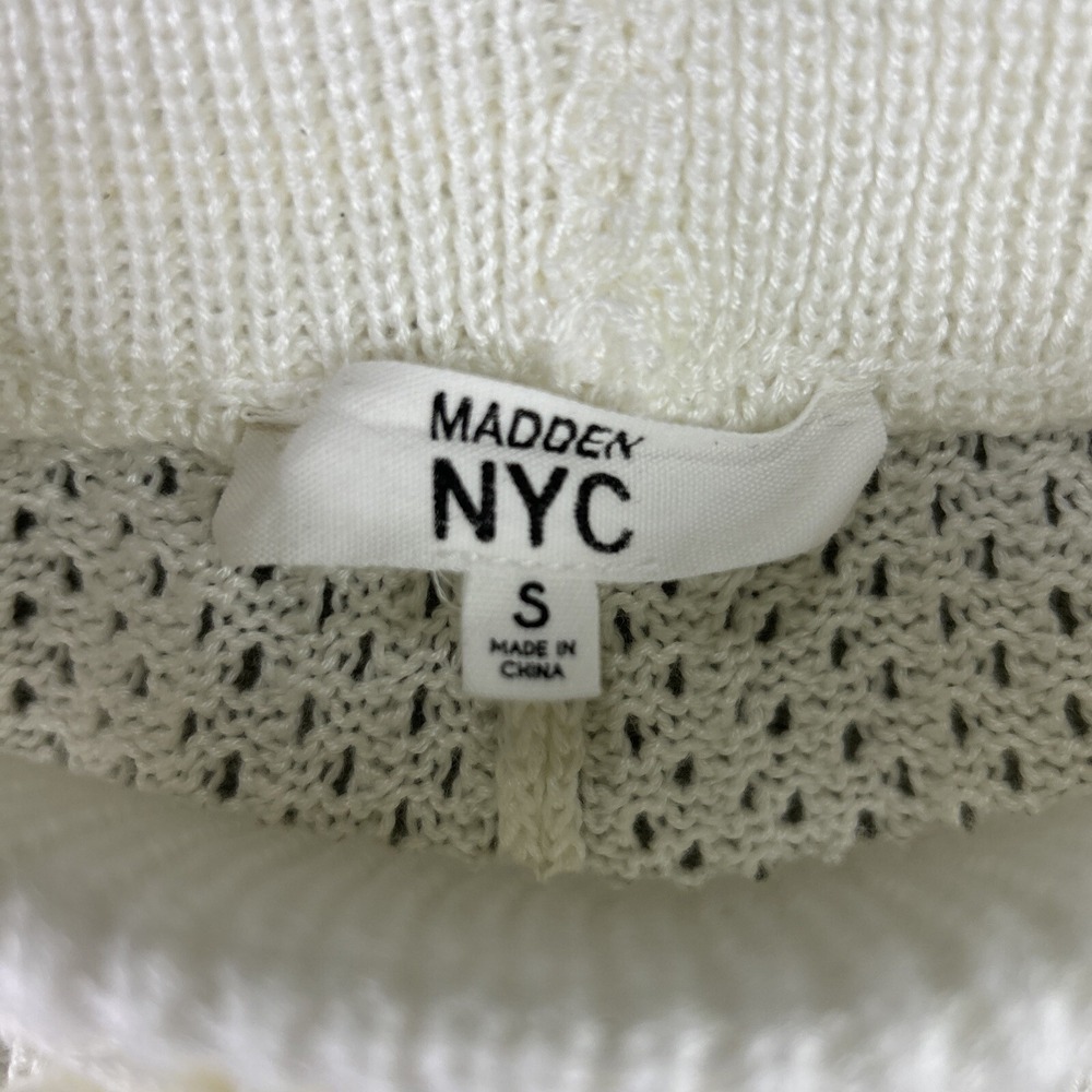 Madden‎ NYC Small White Open Knit Sweater Shorts Cover Up Boho Festival Beach - Picture 6 of 8